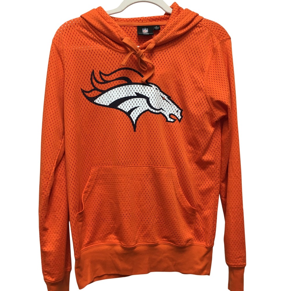 NFL Denver Broncos Mesh Graphic Hoodie Women's Small Orange Sporty Gameday Fan